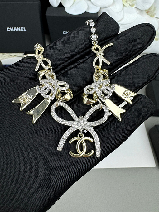 シャネル レディースリボン結びのカラーブロックダブルCネックレス