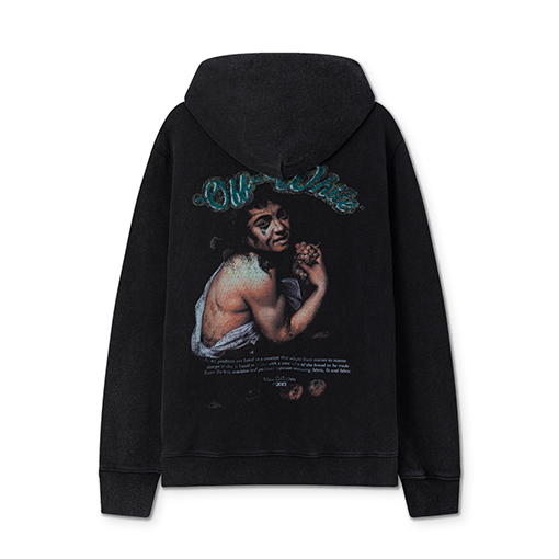 オフホワイト off white 肖像油絵風 460g ウォッシュフード付きスウェットシャツ