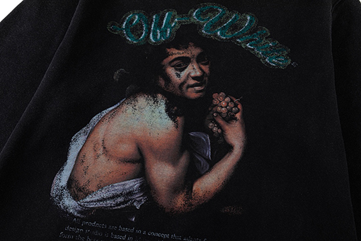 オフホワイト off white 肖像油絵風 460g ウォッシュフード付きスウェットシャツ