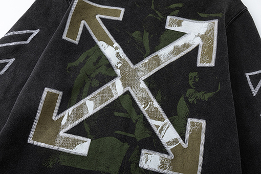 オフホワイト off white 重なり合う矢印を描いた肖像油絵460gのウォッシュみフード付きスウェットシャツ