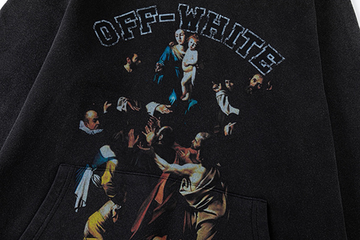 オフホワイト off white クラシックな肖像油絵風460gウォッシュフード付きスウェットシャツ