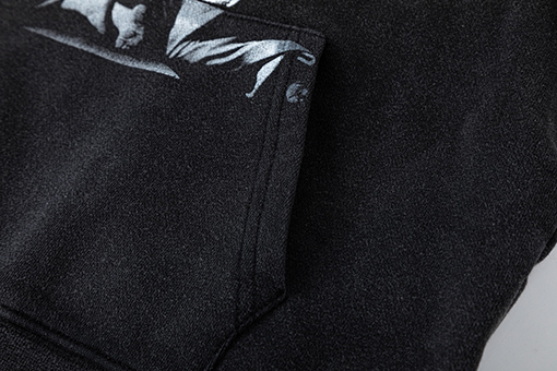 オフホワイト off white ファッショナブルな肖像油絵風460gウォッシュドフード付きスウェットシャツ