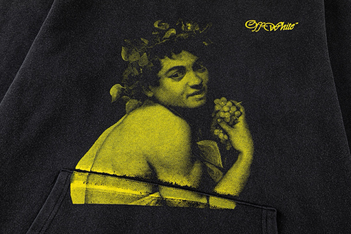 オフホワイト off white 新しいクラシックな肖像油絵風460gウォッシュドフード付きスウェットシャツ