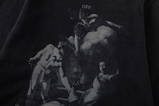 オフホワイト off white 新しいファッションポートレート油絵スタイル460gウォッシュフード付きスウェットシャツ