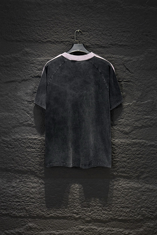 バレンシアガ Balenciaga ウォッシュのダメージ刺繍ストライプ半袖Tシャツ