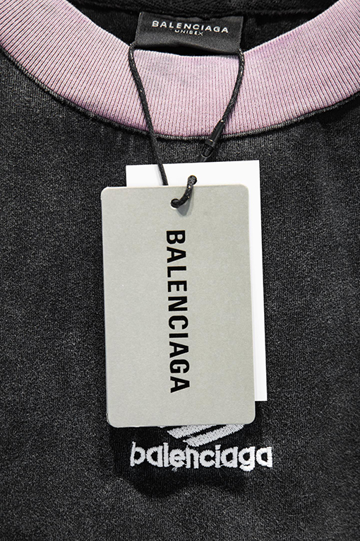 バレンシアガ Balenciaga ウォッシュのダメージ刺繍ストライプ半袖Tシャツ