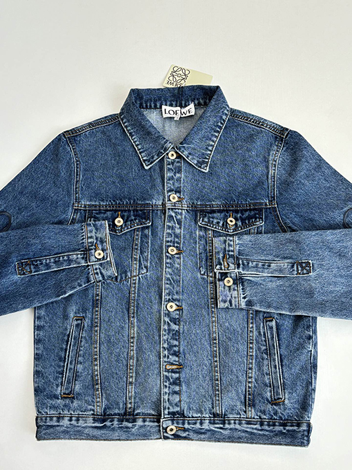 ロエベスーパーコピー 刺繍入りウォッシュダメージデニムジャケット