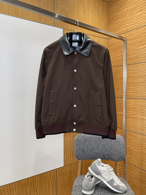 ディオール 刺繍カラーブロックレザーカラーコート