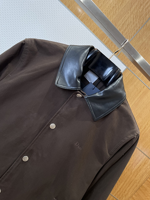 ディオール 刺繍カラーブロックレザーカラーコート