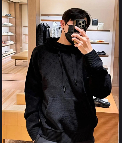 ルイヴィトン 全面プリントのドローストリングパーカー