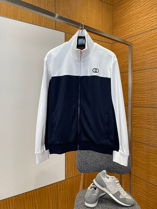 グッチ 刺繍入りカラーブロックスタンドカラージャケット