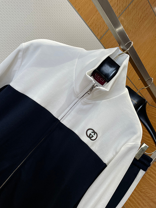 グッチ 刺繍入りカラーブロックスタンドカラージャケット