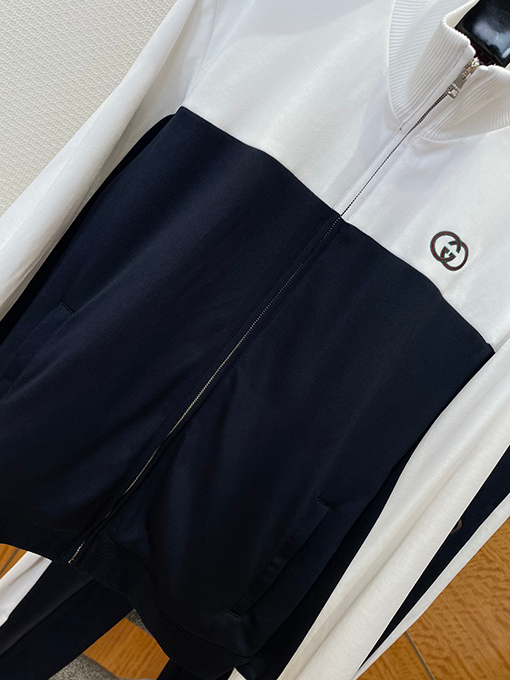 グッチ 刺繍入りカラーブロックスタンドカラージャケット