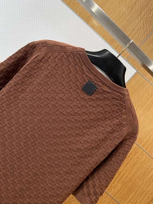 ルイヴィトンコピー LV.M SINCE 1854 刺繍チェック柄ジャカードニット半袖Tシャツ