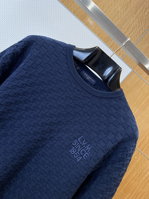 ルイヴィトンコピー LV.M SINCE 1854 刺繍チェック柄ジャカードニット半袖Tシャツ