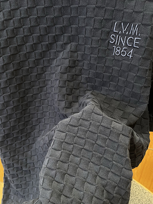 ルイヴィトンコピー LV.M SINCE 1854 刺繍チェック柄ジャカードニット半袖Tシャツ