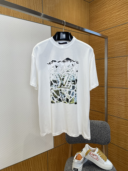 ルイヴィトン スノーマウンテンプリントクルーネック半袖Tシャツ