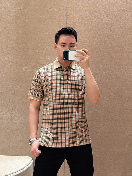 バーバリースーパーコピー 刺繍入りチェック柄襟付き半袖ポロシャツ