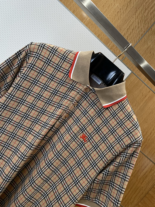 バーバリースーパーコピー 刺繍入りチェック柄襟付き半袖ポロシャツ