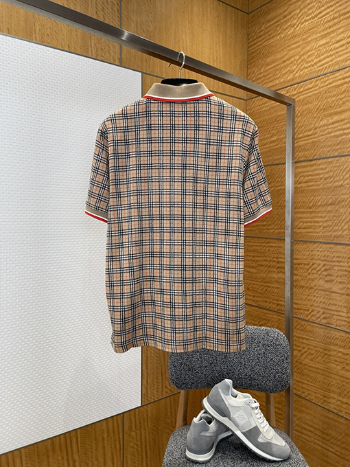 バーバリースーパーコピー 刺繍入りチェック柄襟付き半袖ポロシャツ