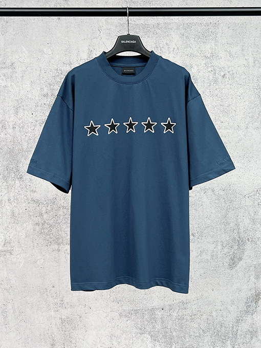 バレンシアガ スターロゴ刺繍の袖口ウォッシュとダメージをした半袖Tシャツ