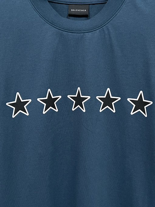 バレンシアガ スターロゴ刺繍の袖口ウォッシュとダメージをした半袖Tシャツ