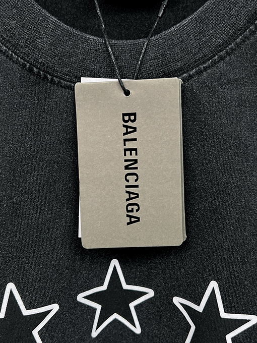 バレンシアガ スターロゴ刺繍の袖口ウォッシュとダメージをした半袖Tシャツ