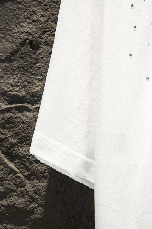 サンローラン Saint Laurent ダメージ刺繍ラインストーン半袖Tシャツ