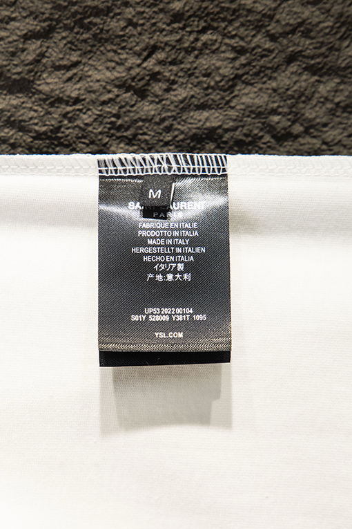 サンローラン Saint Laurent ダメージ刺繍ラインストーン半袖Tシャツ