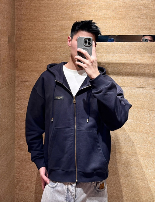 ルイヴィトン Louis Vuitton Paris ゴールドスタンプレザータグジップアップパーカー