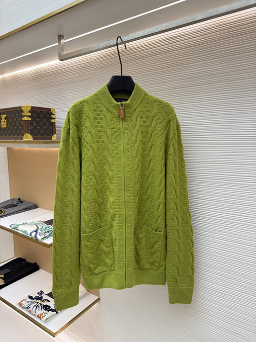 ルイヴィトン ランウェイチェック柄ジャカードケーブルニットジップアップカーディガン