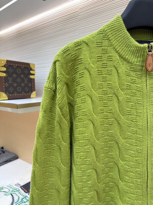 ルイヴィトン ランウェイチェック柄ジャカードケーブルニットジップアップカーディガン