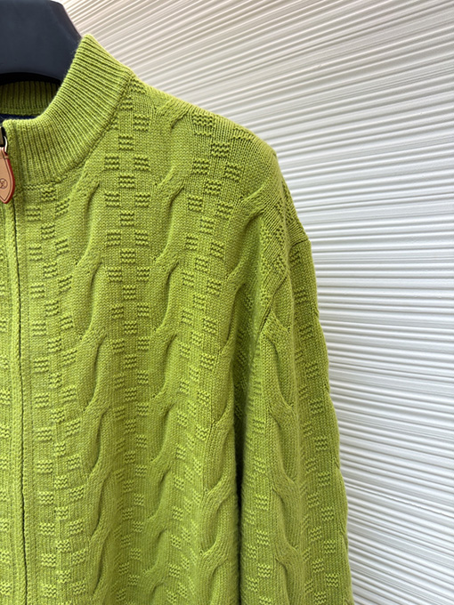 ルイヴィトン ランウェイチェック柄ジャカードケーブルニットジップアップカーディガン