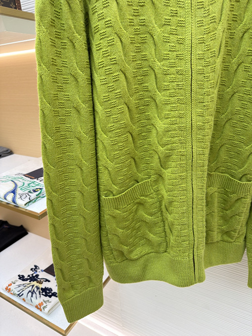 ルイヴィトン ランウェイチェック柄ジャカードケーブルニットジップアップカーディガン