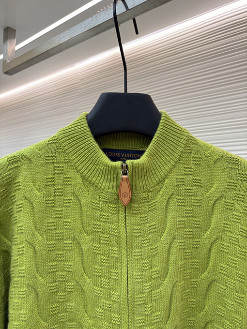 ルイヴィトン ランウェイチェック柄ジャカードケーブルニットジップアップカーディガン