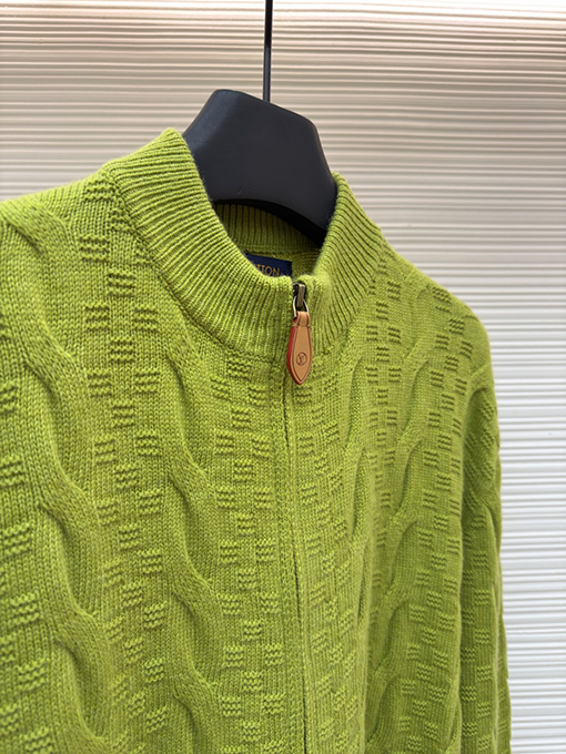 ルイヴィトン ランウェイチェック柄ジャカードケーブルニットジップアップカーディガン