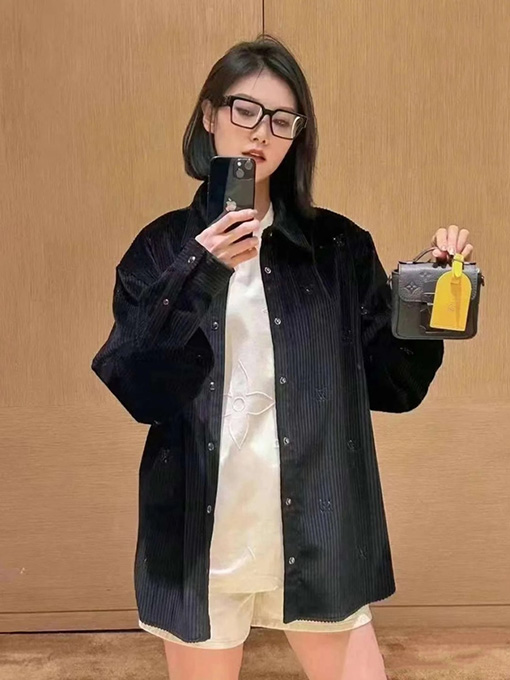 ルイヴィトン コーデュロイラインストーンロングスリーブシャツ