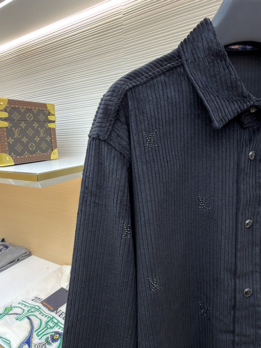 ルイヴィトン コーデュロイラインストーンロングスリーブシャツ