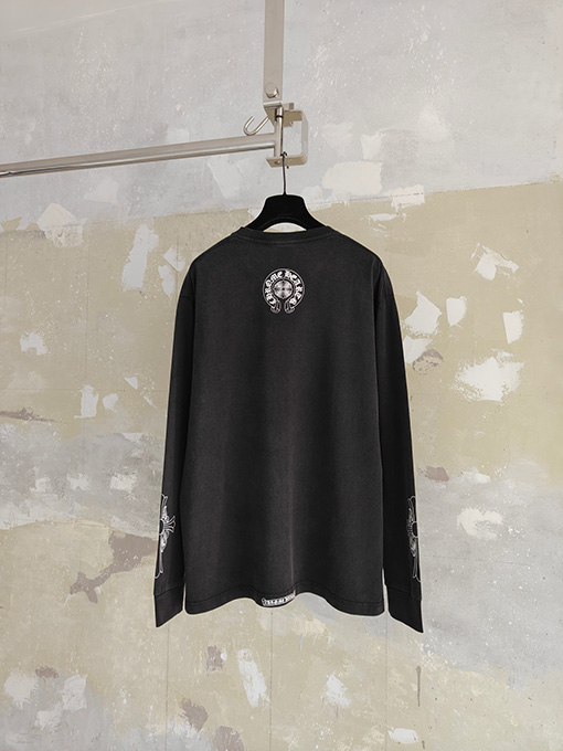 クロムハーツ クラシックなクロスシェイプの馬蹄型つる剣ウォッシュ長袖シャツ