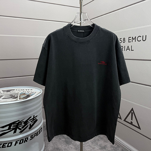 バレンシアガ Balenciaga フロックシリコンプリントウォッシュダメージクルーネック半袖Tシャツ
