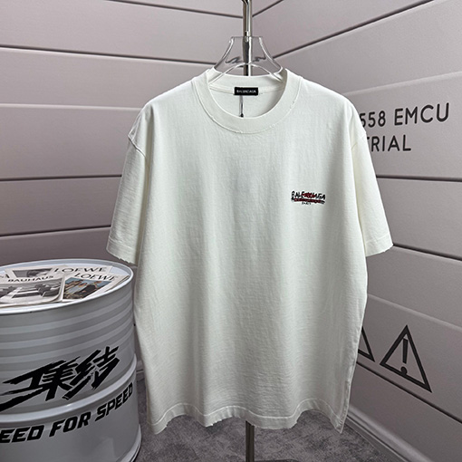 バレンシアガ Balenciaga フロックシリコンプリントウォッシュダメージクルーネック半袖Tシャツ