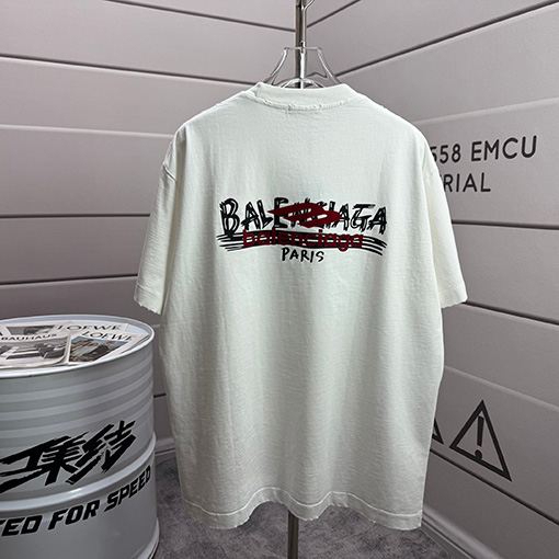 バレンシアガ Balenciaga フロックシリコンプリントウォッシュダメージクルーネック半袖Tシャツ