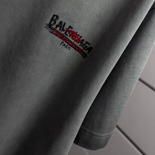 バレンシアガ Balenciaga フロックシリコンプリントウォッシュダメージクルーネック半袖Tシャツ