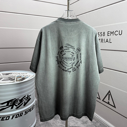 バレンシアガ Balenciaga シリコンプリントウォッシュ＆ダメージクルーネック半袖Tシャツ