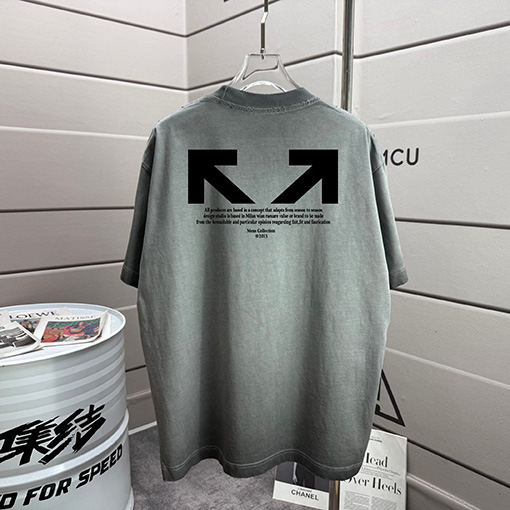 オフホワイト off white クラシックなウォッシュとダメージをした320gクルーネック半袖Tシャツ