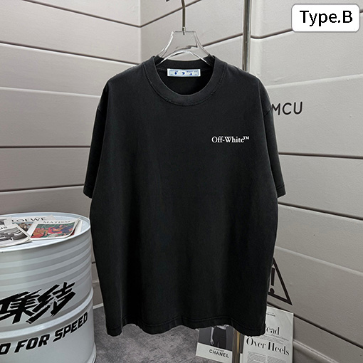 オフホワイト off white クラシックなウォッシュとダメージをした320gクルーネック半袖Tシャツ