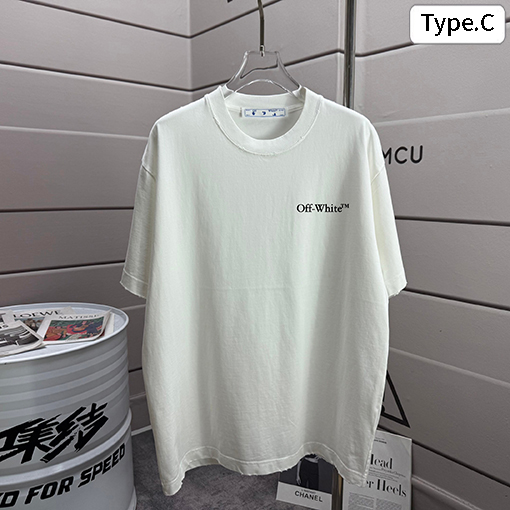 オフホワイト off white クラシックなウォッシュとダメージをした320gクルーネック半袖Tシャツ