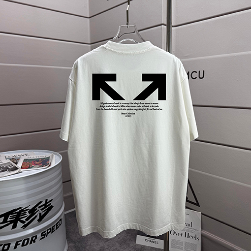 オフホワイト off white クラシックなウォッシュとダメージをした320gクルーネック半袖Tシャツ