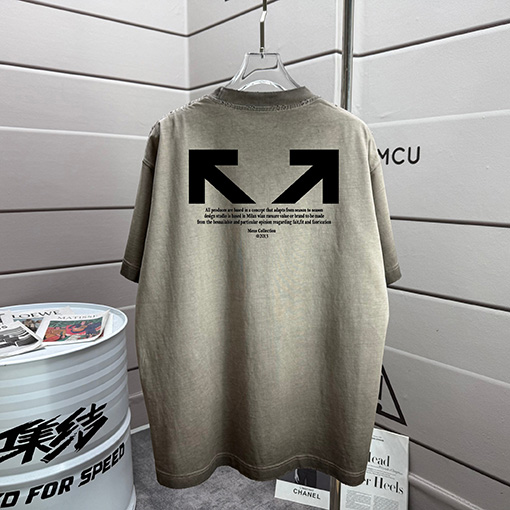 オフホワイト off white クラシックなウォッシュとダメージをした320gクルーネック半袖Tシャツ