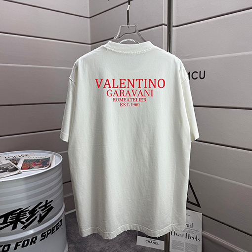 ヴァレンティノ Valentino ダメージ320gプリントのクルーネック半袖シャツ